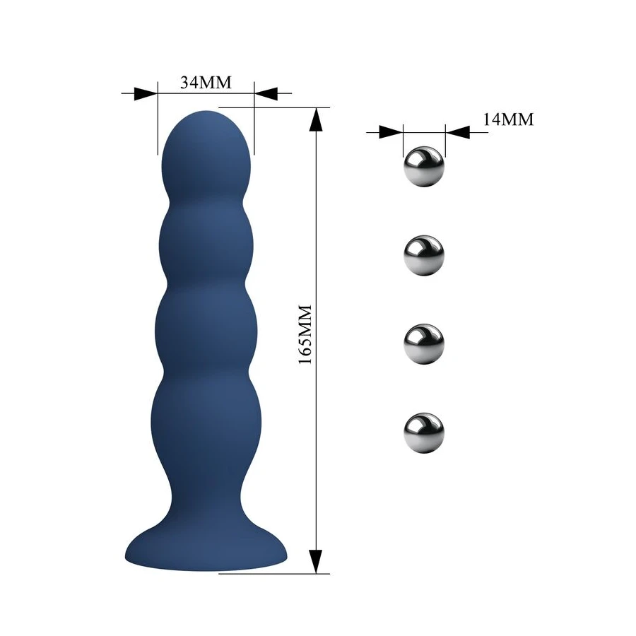 MR PLAY - PLUG ANALE CON 4 SFERE METALLICHE E VENTOSA BLU
